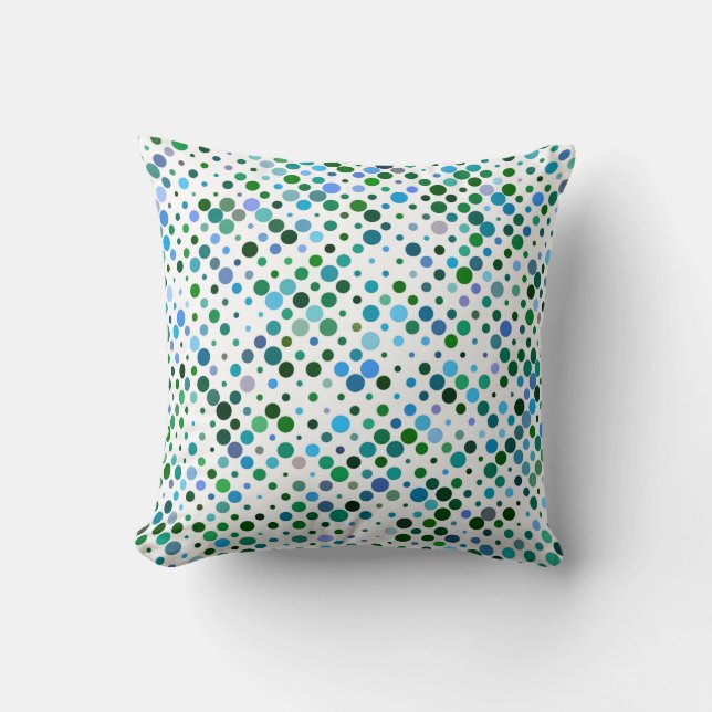Farbenfrohe, blaue, grüne und Lavendel Lila Punkte Kissen (Vorderseite)