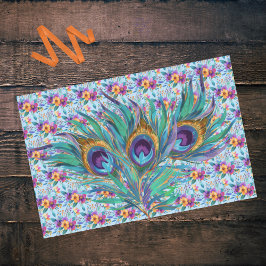 Farbenfrohe Blaue Lila Pfauenfedern und Blume Seidenpapier