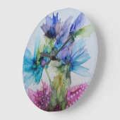Farbenfrohe blaue Lila rosa grüne Blumenkunst Große Wanduhr (Winkel)