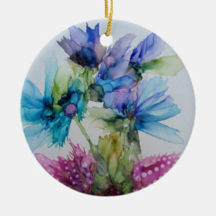 Farbenfrohe blaue Lila rosa grüne Blumenkunst Keramik Ornament