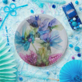 Farbenfrohe blaue Lila rosa grüne Blumenkunst Pappteller (Party)