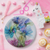 Farbenfrohe blaue Lila rosa grüne Blumenkunst Pappteller (Party)