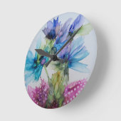 Farbenfrohe blaue Lila rosa grüne Blumenkunst Runde Wanduhr (Winkel)