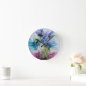 Farbenfrohe blaue Lila rosa grüne Blumenkunst Runde Wanduhr (Zuhause)