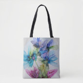 Farbenfrohe blaue Lila rosa grüne Blumenkunst Tasche (Vorderseite)