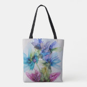 Farbenfrohe blaue Lila rosa grüne Blumenkunst Tasche (Rückseite)