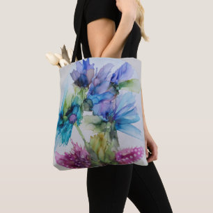 Farbenfrohe blaue Lila rosa grüne Blumenkunst Tasche
