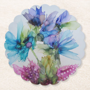Farbenfrohe blaue Lila rosa grüne Blumenkunst Untersetzer