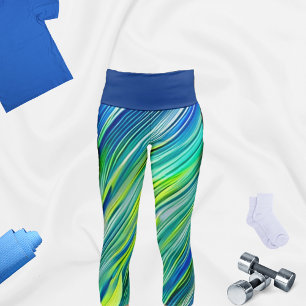 Farbenfrohe Blaue Linienmuster Yoga Capri Leggings