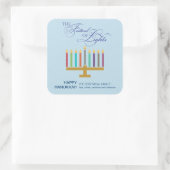 Farbenfrohe Blaue Menorah Hanukkah Quadratischer Aufkleber (Tasche)