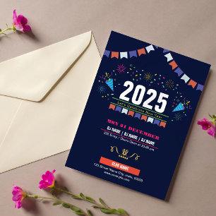 Farbenfrohe blaue Neujahrsfeier 2025-Party Einladu Einladung