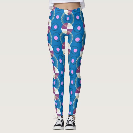Farbenfrohe blaue Nucleus-Muster Leggings (Vorderseite)