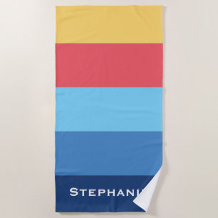 Farbenfrohe blaue, orange Abstrakte Streifen Name Strandtuch