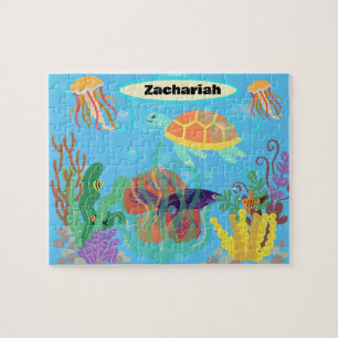 Farbenfrohe blaue Ozeane Kinderkünstlerisches Must Puzzle