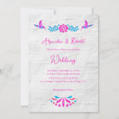 Farbenfrohe blaue Rosa Herz mexikanische Hochzeit Einladung (Rückseite)