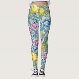 Farbenfrohe blaue Rose Muster Sommermode trendy Leggings