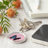 Farbenfrohe blaue Schmetterlinge *Personalisieren* Schlüsselanhänger (Seite)