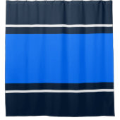 Farbenfrohe blaue Seenacht weiße Streifen Duschvorhang (Vorderseite)