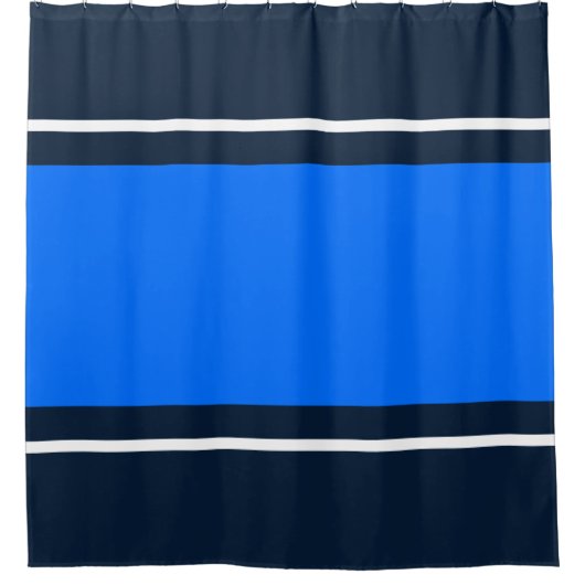 Farbenfrohe blaue Seenacht weiße Streifen Duschvorhang (Vorderseite)