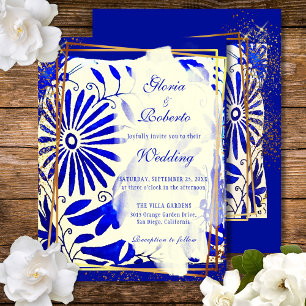 Farbenfrohe blaue Talavera mexikanische Hochzeit Einladung