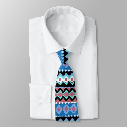 Farbenfrohe blaue Tribal Muster Neck Tie Krawatte (Gebunden)