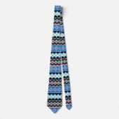 Farbenfrohe blaue Tribal Muster Neck Tie Krawatte (Vorderseite)