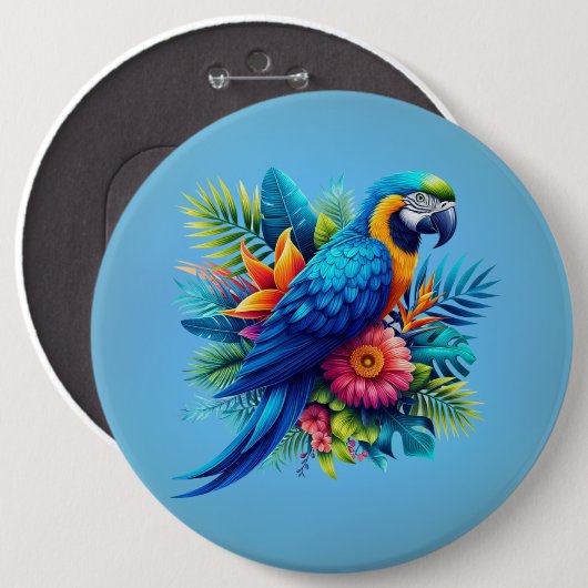 Farbenfrohe, blaue tropische Maca Button (Vorne & Hinten)