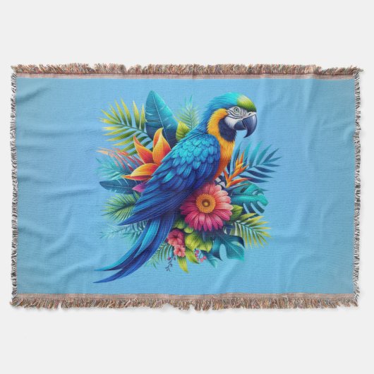 Farbenfrohe, blaue tropische Maca Decke (Vorderseite)