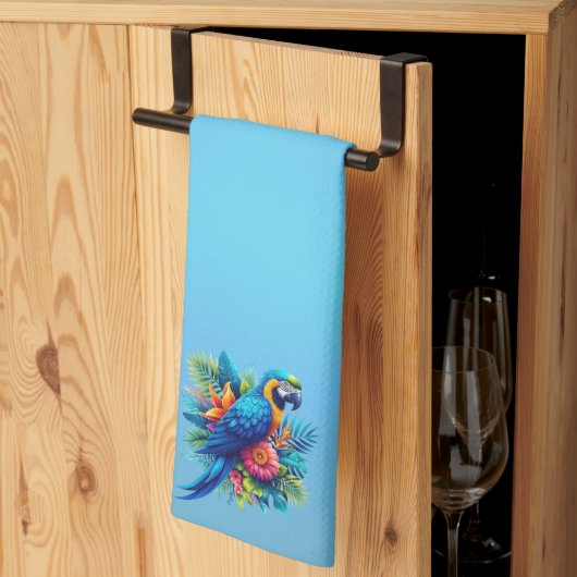 Farbenfrohe, blaue tropische Maca Geschirrtuch (Drittel gefaltet)