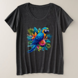 Farbenfrohe, blaue tropische Maca Große Größe T-Shirt