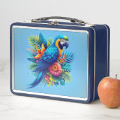 Farbenfrohe, blaue tropische Maca Metall Brotdose (Beispiel)