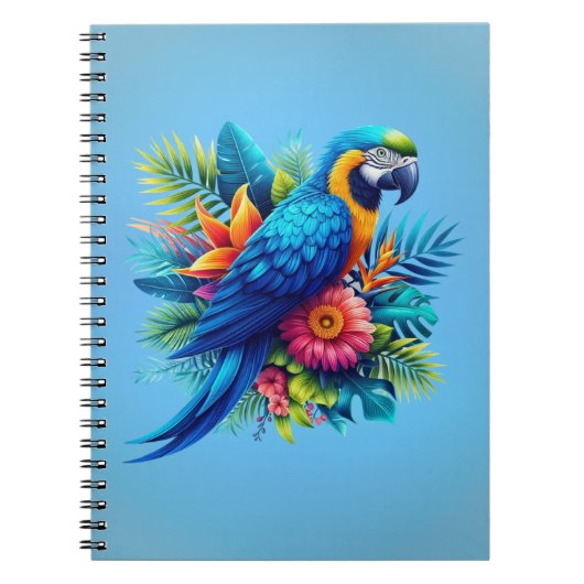 Farbenfrohe, blaue tropische Maca Notizblock (Vorderseite)