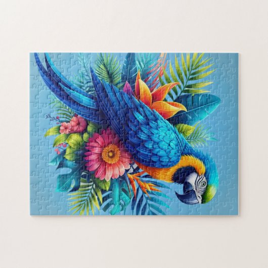 Farbenfrohe, blaue tropische Maca Puzzle (Horizontal)