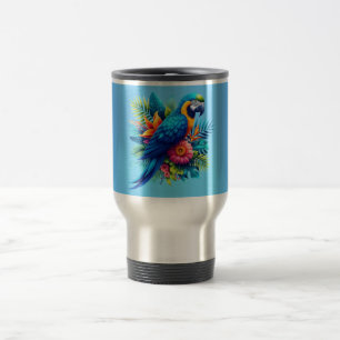 Farbenfrohe, blaue tropische Maca Reisebecher