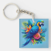 Farbenfrohe, blaue tropische Maca Schlüsselanhänger (Vorderseite)