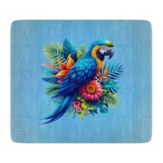 Farbenfrohe, blaue tropische Maca Schneidebrett (Vorderseite)
