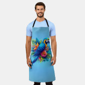 Farbenfrohe, blaue tropische Maca Schürze (Getragen)