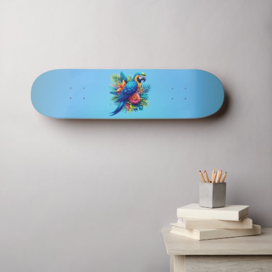 Farbenfrohe, blaue tropische Maca Skateboard (Wandkunst (Horz))