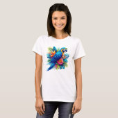 Farbenfrohe, blaue tropische Maca T-Shirt (Vorne ganz)