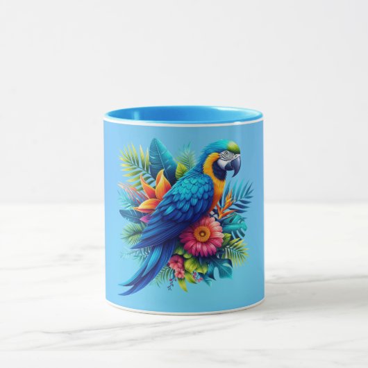 Farbenfrohe, blaue tropische Maca Tasse (Zentrum)
