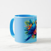 Farbenfrohe, blaue tropische Maca Tasse (Vorderseite Links)