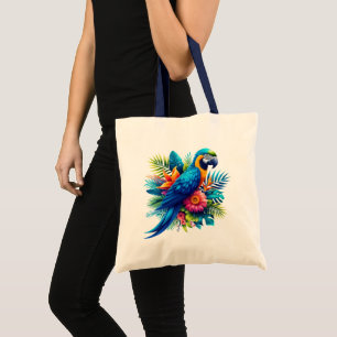 Farbenfrohe, blaue tropische Maca Tragetasche
