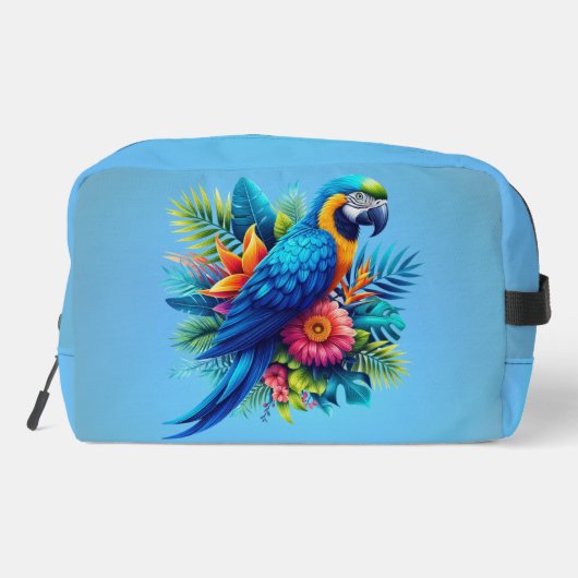 Farbenfrohe, blaue tropische Maca Waschbeutel (Rückseite)