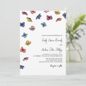 Farbenfrohe blaue Violett-Blume Hochzeit Einladung (Stehend Vorderseite)