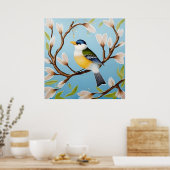 Farbenfrohe Blaue Vögel auf einer blühenden Branch Poster (Küche)