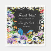 Farbenfrohe blaue Vögel und botanisches Blumenpapi Serviette (Vorderseite)