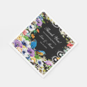 Farbenfrohe blaue Vögel und botanisches Blumenpapi Serviette (Ecke)