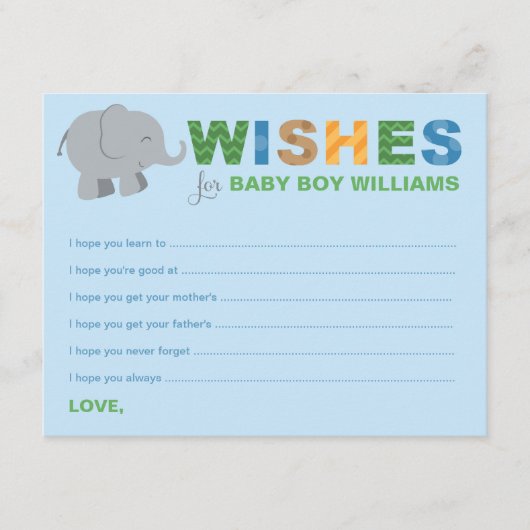 Farbenfrohe blaue Wünsche für Baby Boy Jungle Anim (Vorderseite)