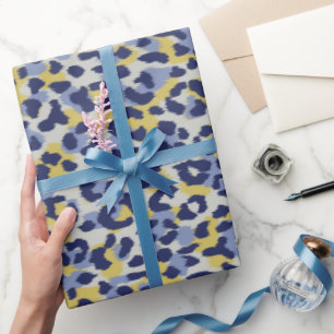 Farbenfrohe, blaugelbe Geparde Geschenkpapier