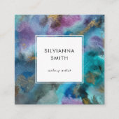 Farbenfrohe blaugrüne Aquamarine Wasserfarbe Abstr Quadratische Visitenkarte (Vorderseite)